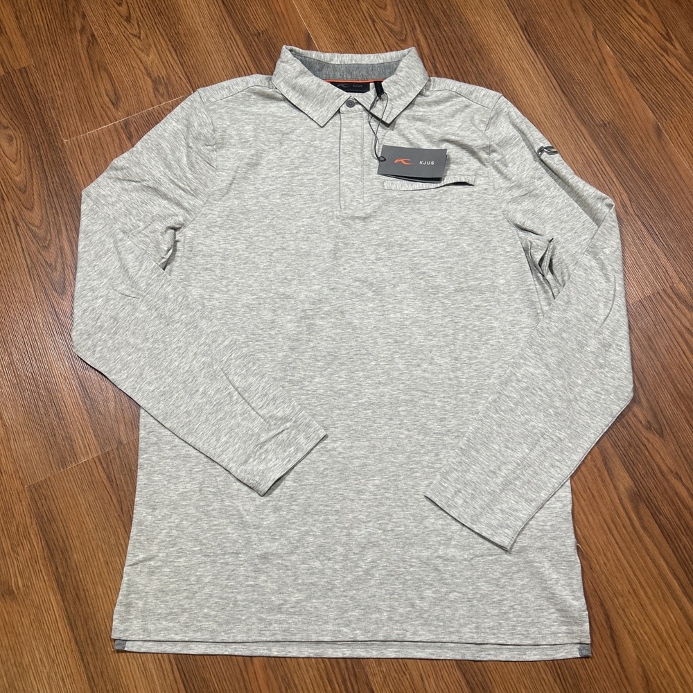 NWT KJUS Inverness Long Sleeve Polo Men's 52 L Grey Cashmere Blend Performance